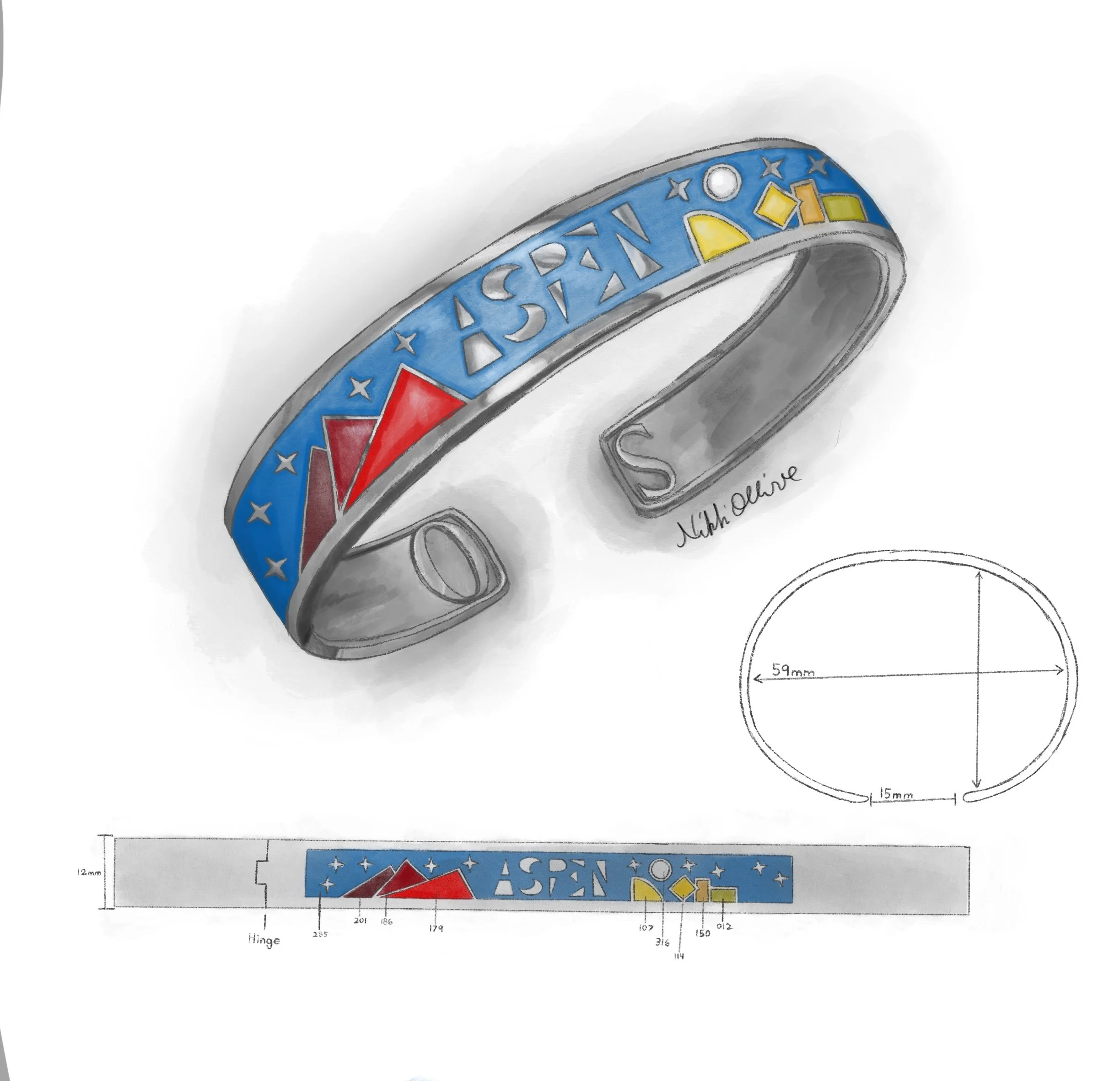 Aspen Enamel Cuff, 2019, Digital Illustration