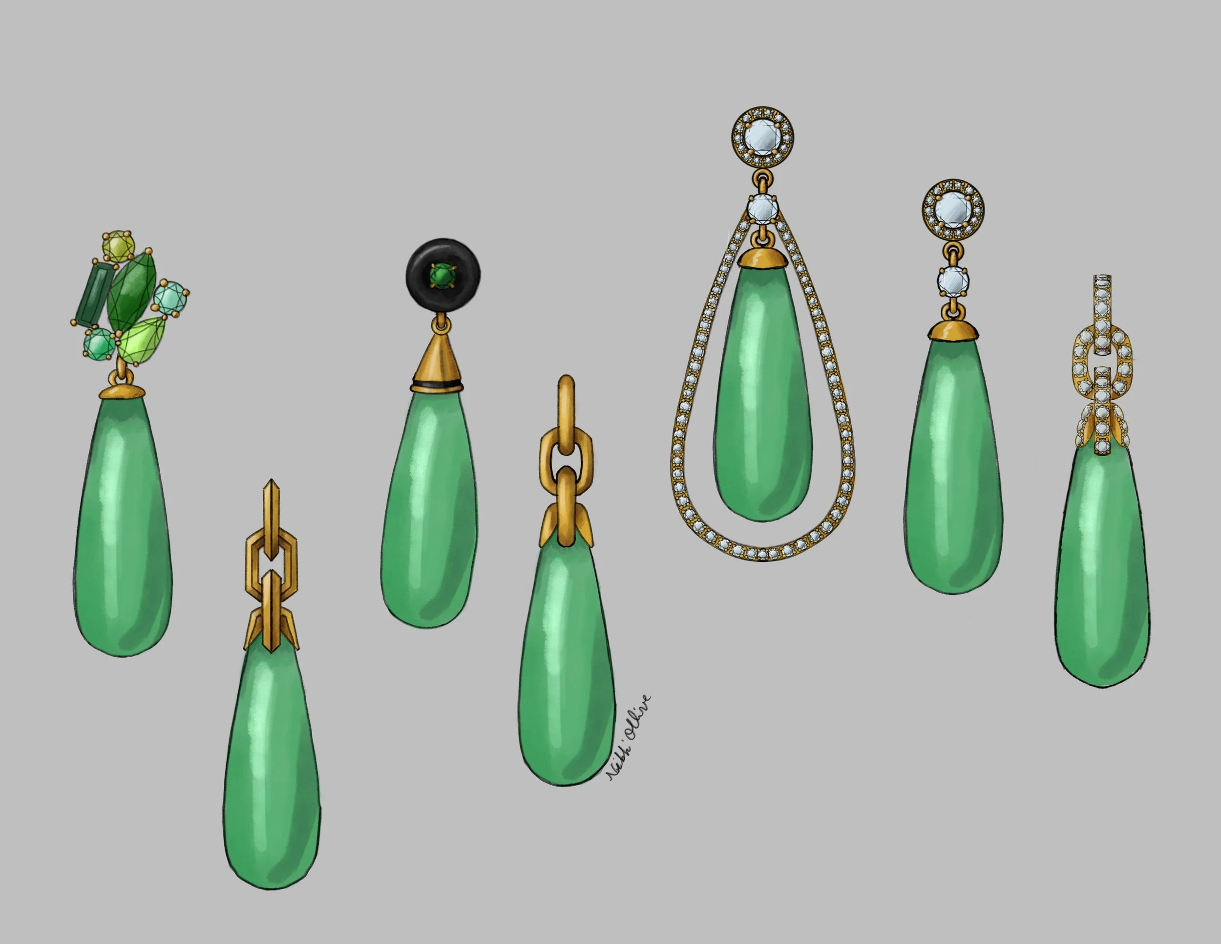 Options for Jade Drop Earrings, 2022, Digital Illustration