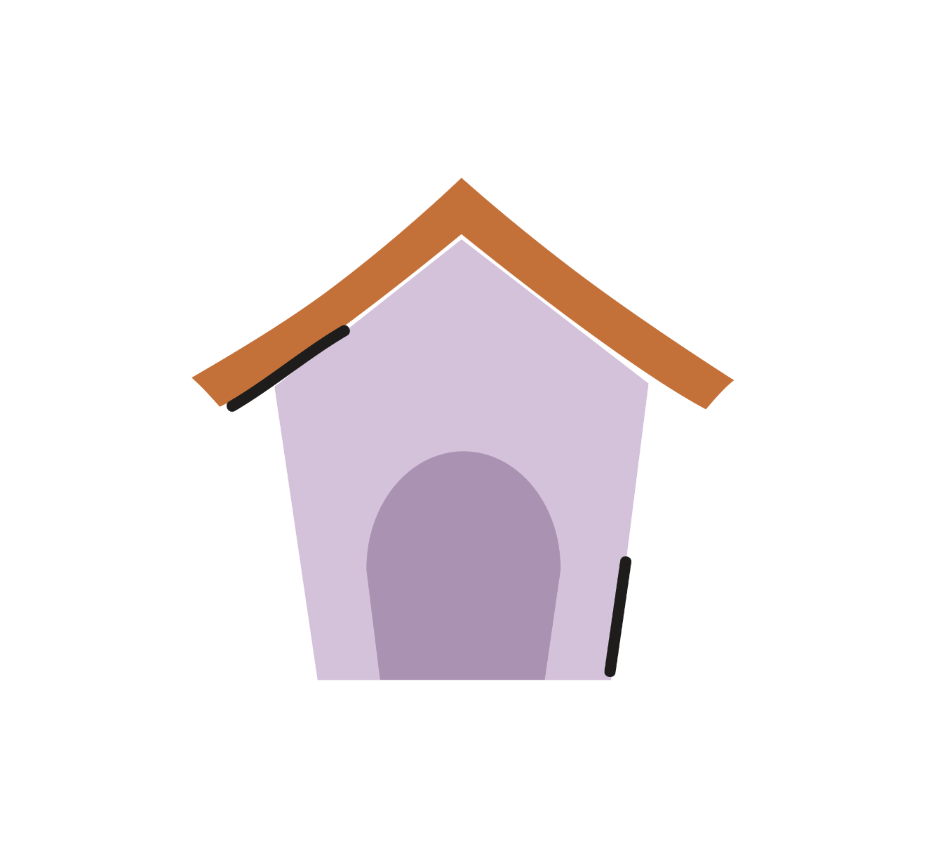 Cute purple birdhouse with a brown roof and entry hole
