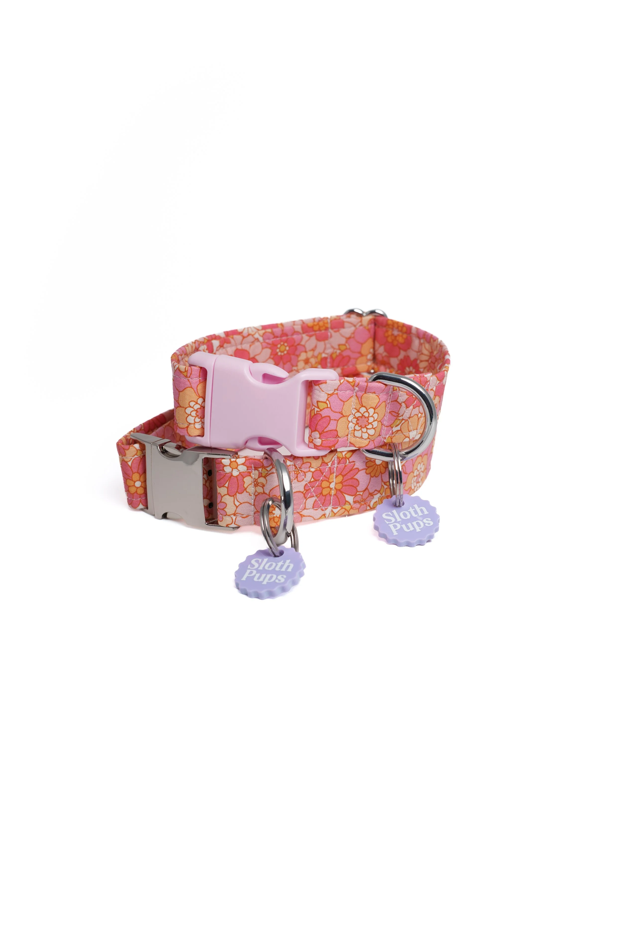 Apricot & Pink Dog Collar - Retro Flowers