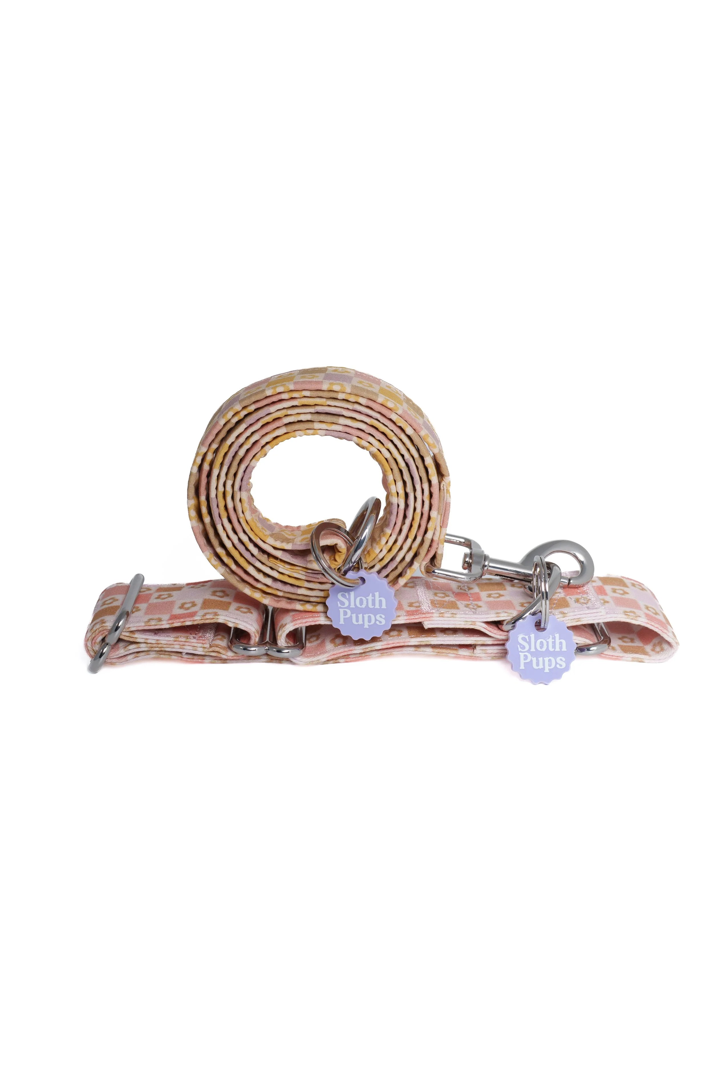 Natural Checker Rolled leash and flat lay collar.jpg