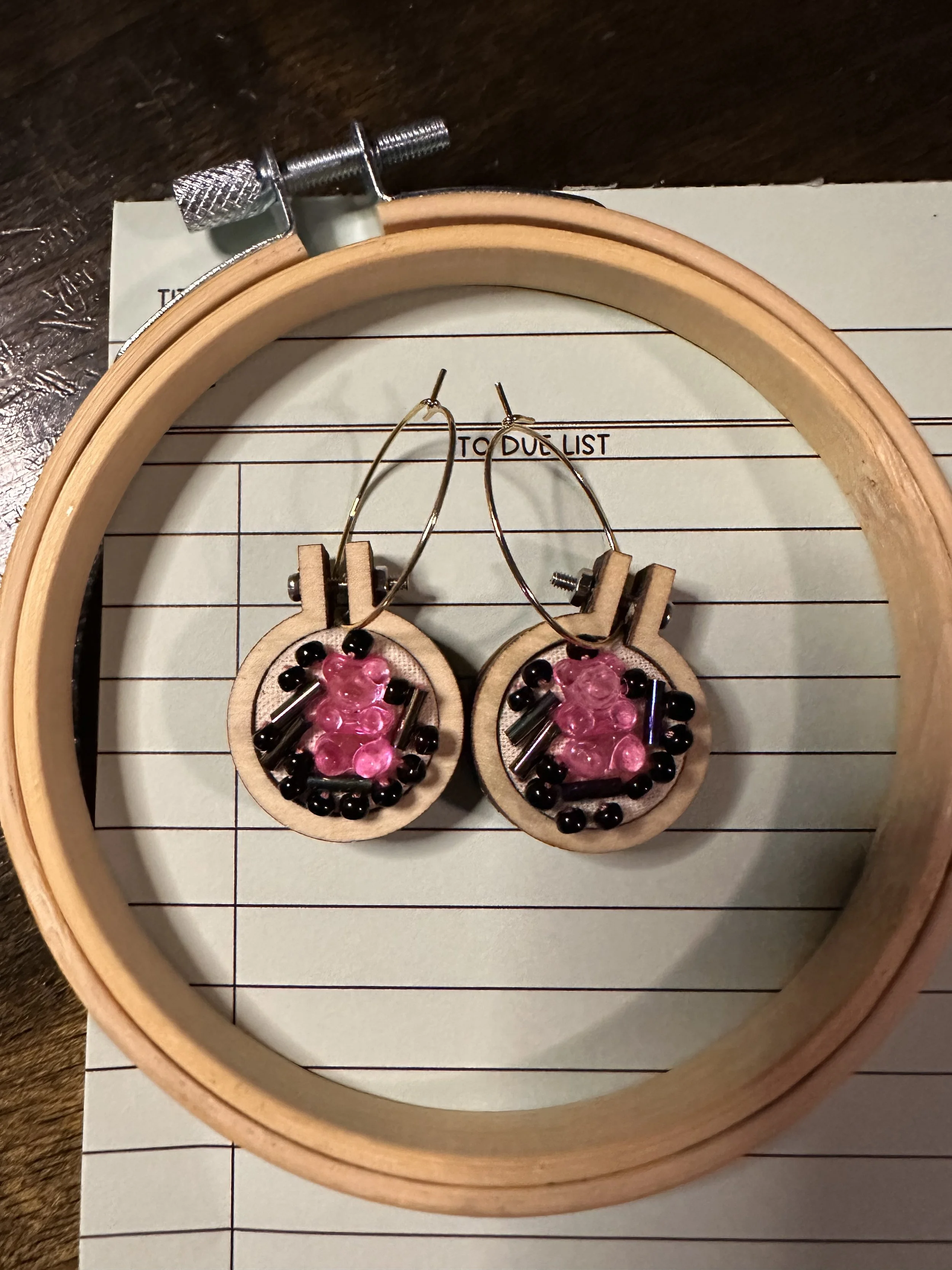 Gummi Bear Earrings (Pink & Black Iridescent)