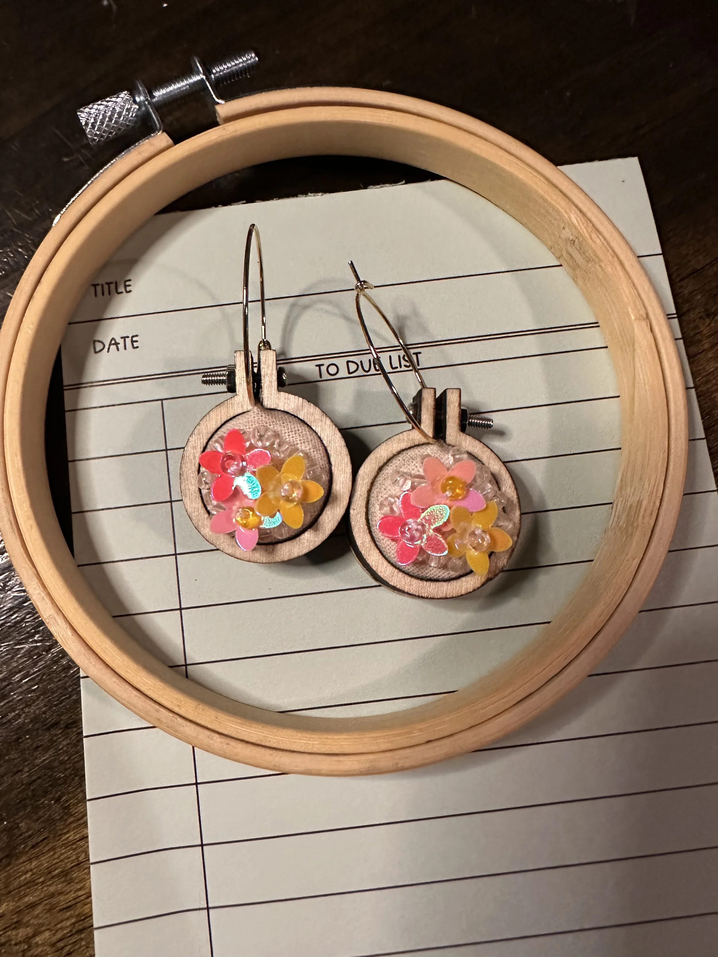 Sequin Flower Earrings (Pink & Yellow)