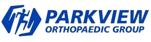 Logo of VTY Parkview Orthopaedic Group with stylized text and a blue and yellow color scheme.