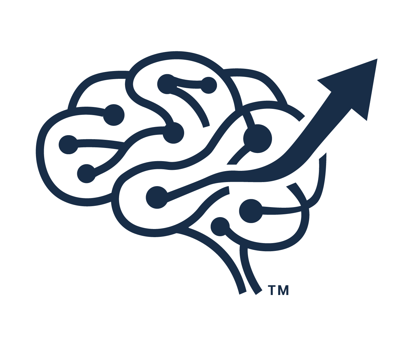 Illustration of a brain with interconnected lines and dots, and an upward arrow indicating growth or progress.