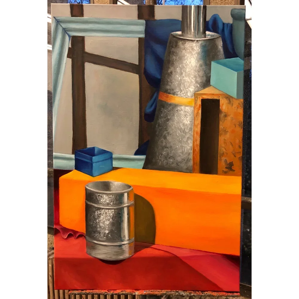 Tin can by Nicole McKinney, Oil Paint on Canvas, 30 inches by 20 inches, finished Fall of 2019.