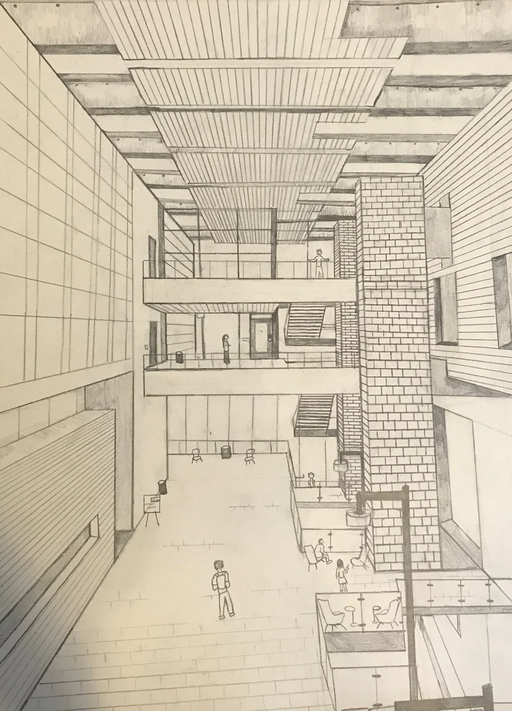View of Paccar Hall at the University of Washington by Nicole McKinney, pencil on drawing paper, 18 inches by 24 inches, finished in October 2017.