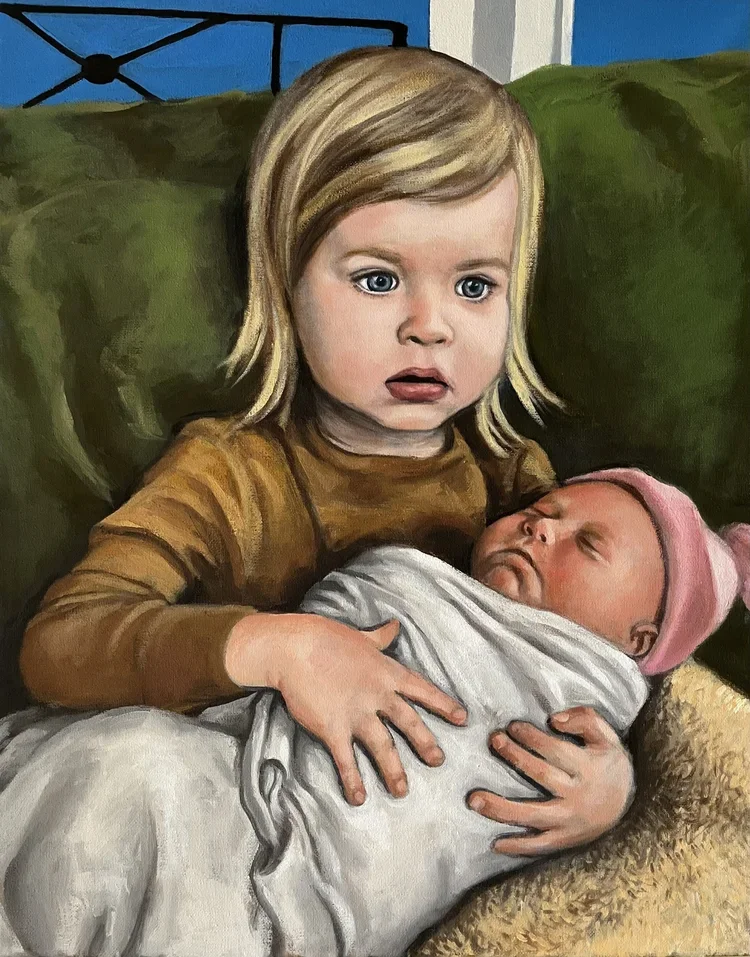 Mallory and Ruby By Nicole McKinney, Oil Paint on Canvas, 16 inches by 20 inches, Finished in July 2024.