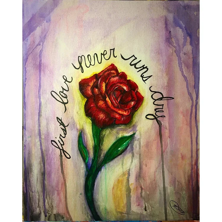 First Love by Nicole McKinney, watercolor on watercolor canvas, 20 inches by 25 inches, finished in 2015.