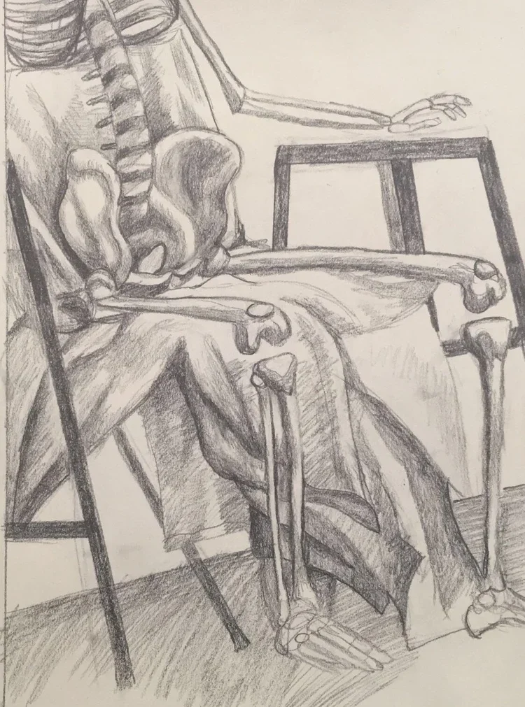 Knee Anatomy by Nicole McKinney, pencil on drawing paper, 9 inches by 12 inches, finished in May 2018.