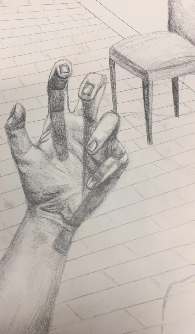 Hand Study by Nicole McKinney, pencil on drawing paper, 6 inches by 12 inches, finished in the Spring of 2018.