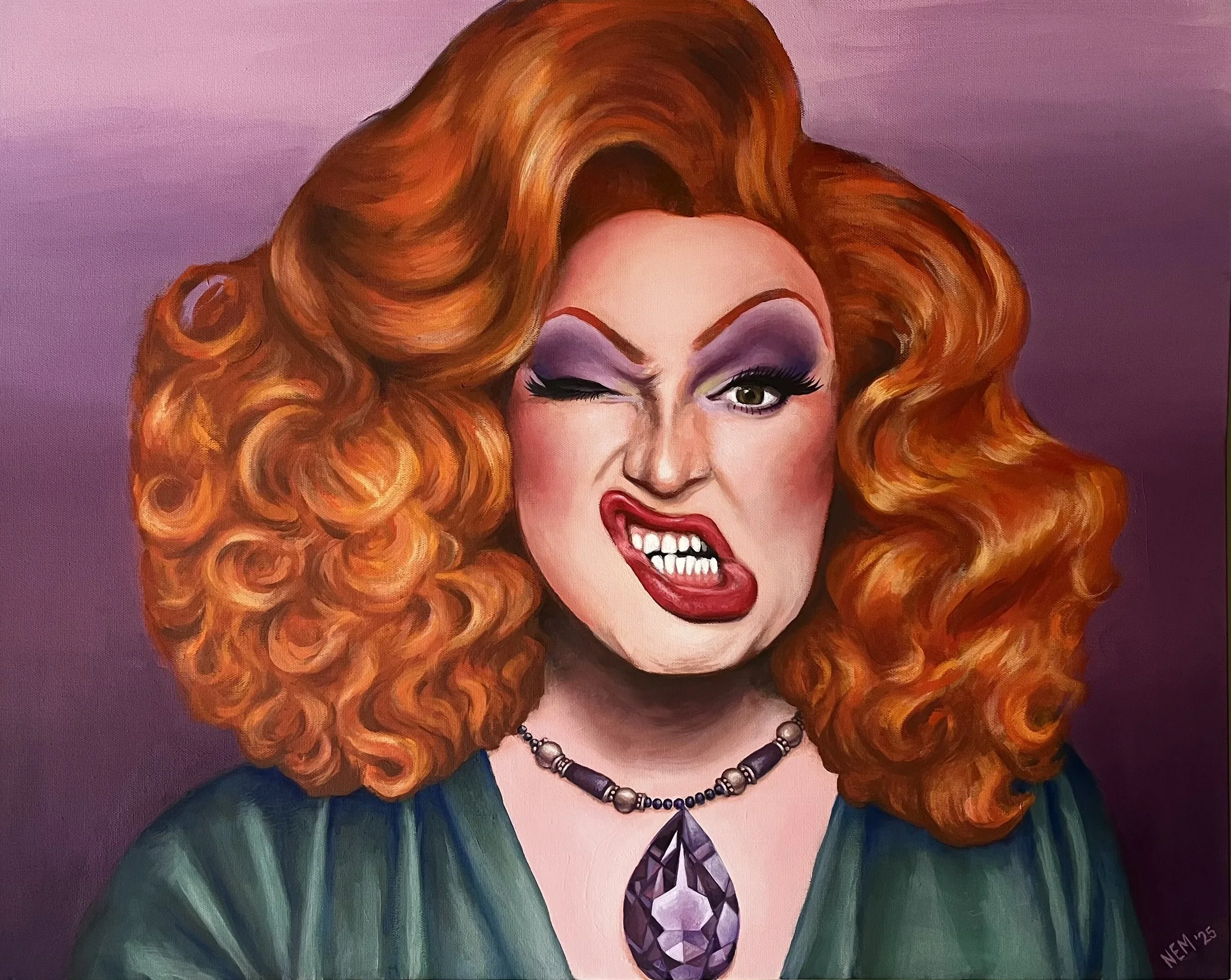 Jinkx Monsoon By Nicole McKinney, Oil Paint on Canvas, 30 inches by 40 inches, Finished in July 2025.