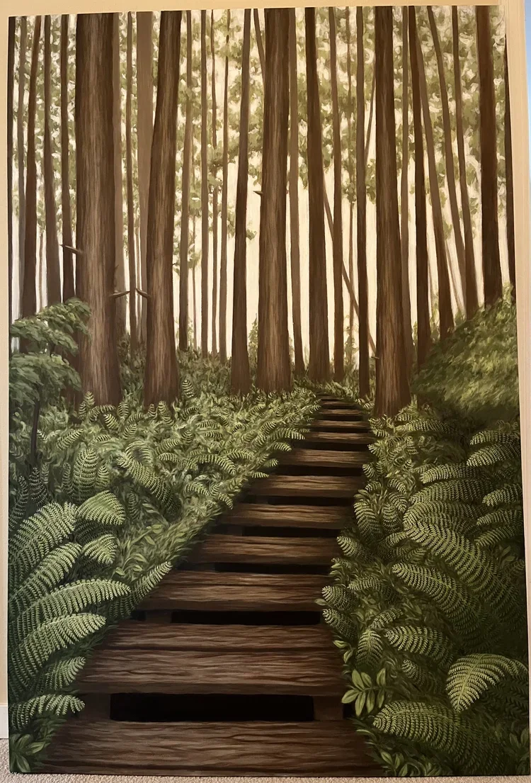 Into the Woods by Nicole McKinney, Oil Paint on Canvas, 6 feet by 4 feet, Finished in February 2023. click to enlarge image.