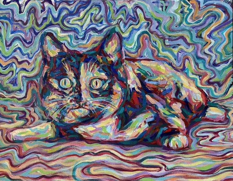 Rainbow Whiskers By Nicole McKinney, Oil Paint on Canvas, 14 inches by 18 inches, Finished in November 2022. 
