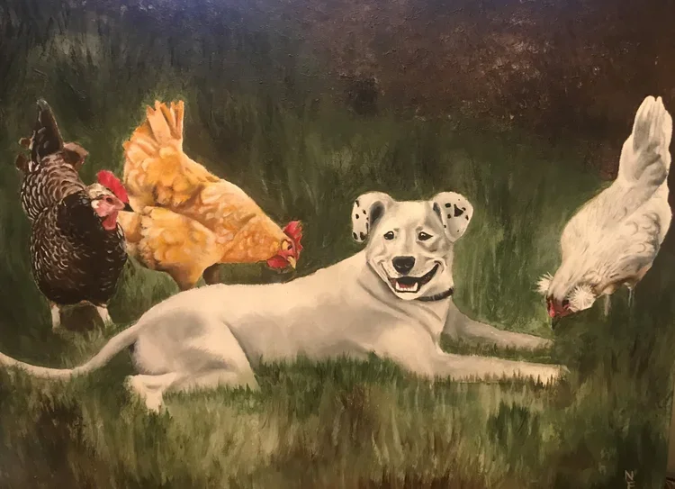 Backyard fun by Nicole McKinney, acrylic paint on canvas, 30 inches by 40 inches, finished in 2017.