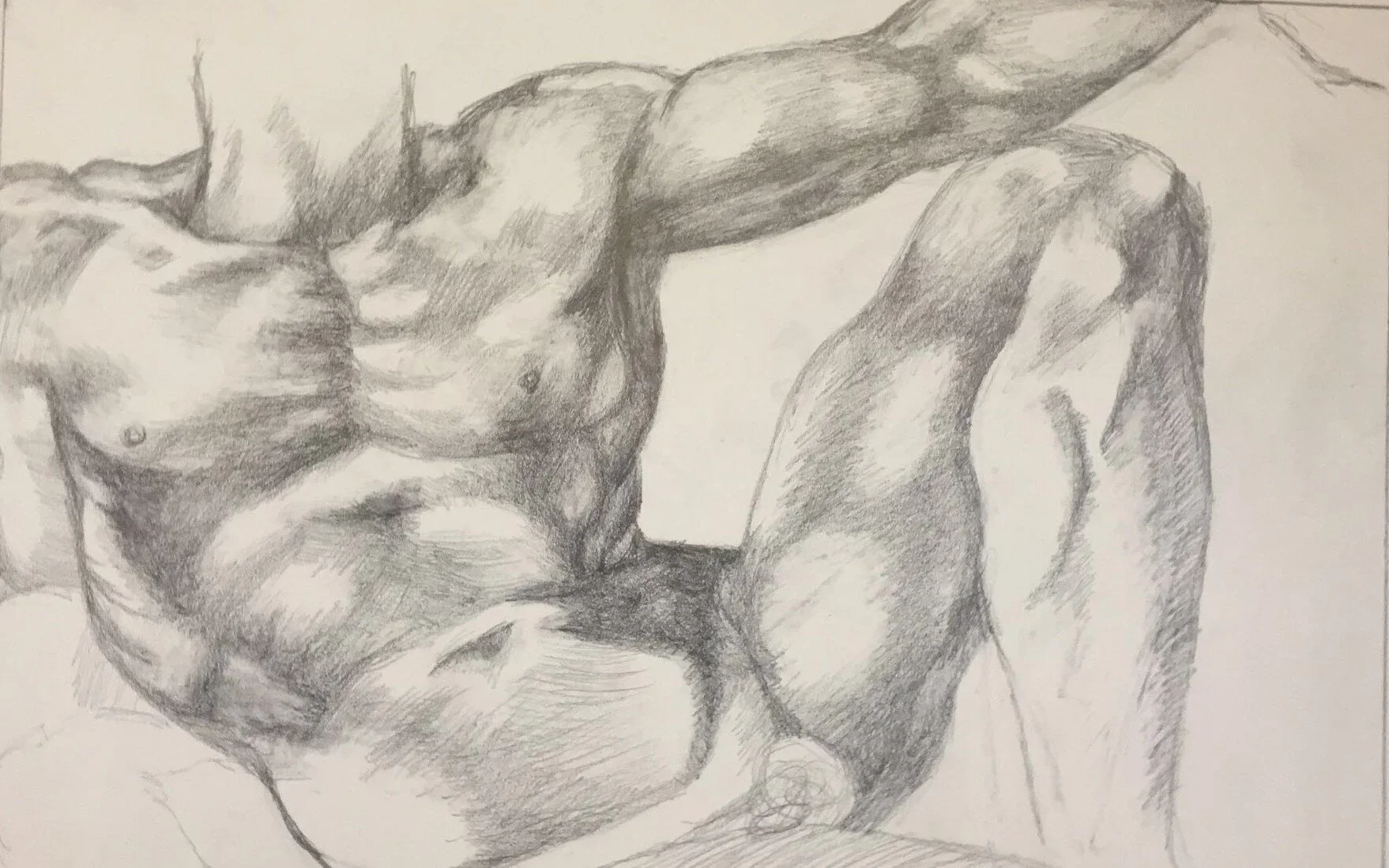 Study of Adam from Michelangelo’s Sistine Chapel Ceiling by Nicole McKinney, pencil on drawing paper, 18 inches by 24 inches, finished in May 2018.