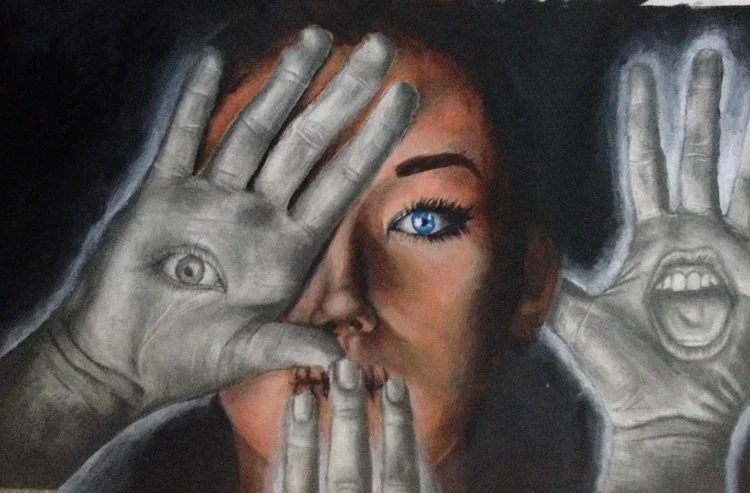 Hear No, Speak No, See No by Nicole McKinney, acrylic paint on canvas paper, 11 inches by 17 inches, finished in 2015