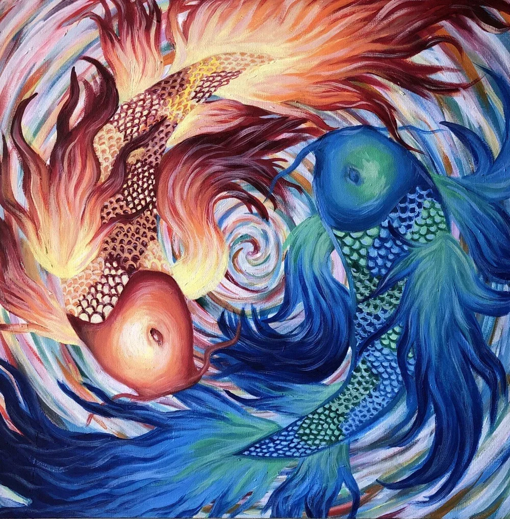 A Pond of Fire and Ice by Nicole McKinney, Oil Painting on Canvas, 24 inches by 24 inches, finished in October 2020, Commission. 