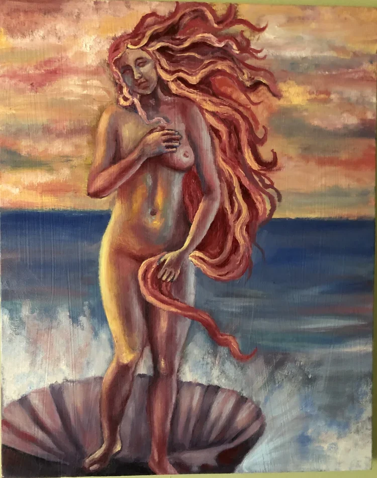 Venus rising from the foam by Nicole McKinney, Oil Paint on Canvas, 20 inches by 16 inches, finished in 2019.