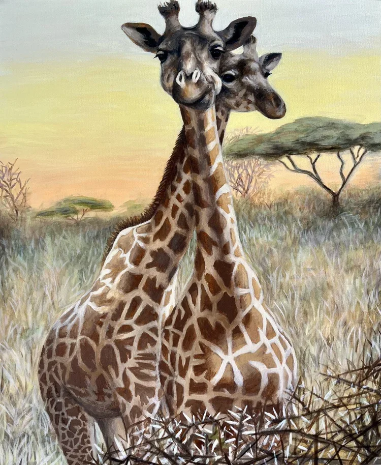 Giraffes By Nicole McKinney, Oil Paint on Canvas, 20 inches by 24 inches, Finished in June 2022. 