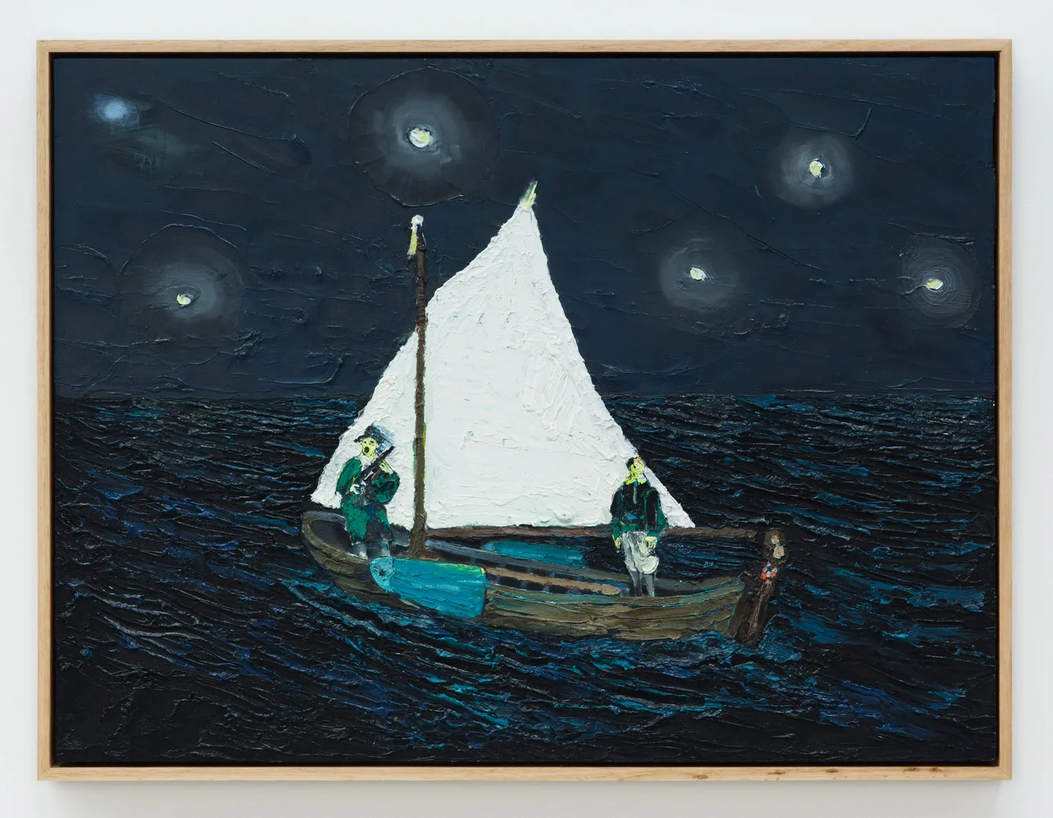 Wouter and Jan in a Sloop, 2017, oil on wood, 48 x 63cm