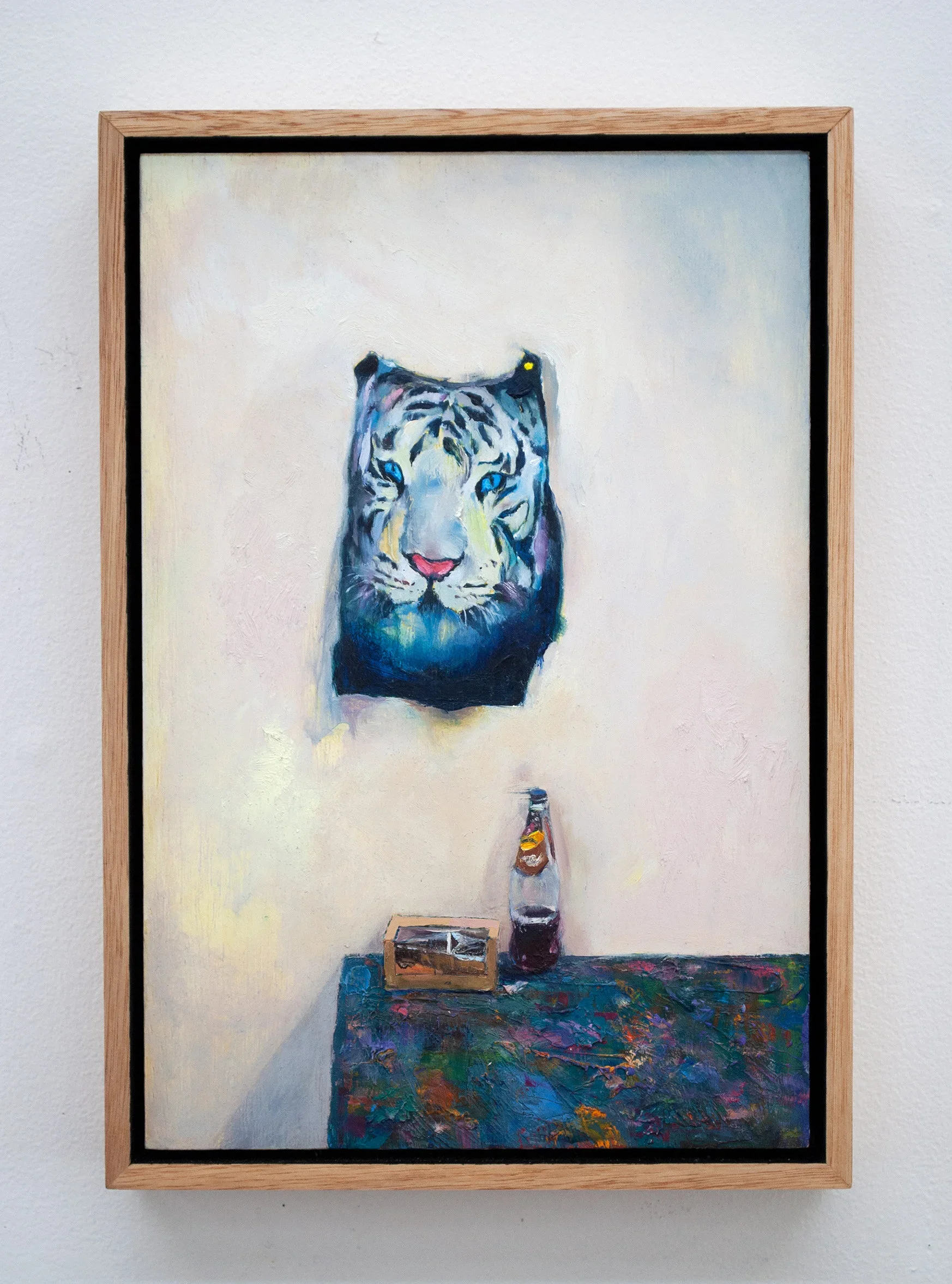 Still Life with Kolé Beer and Caramel Slice, 2020, oil on wood, 32 x 23cm