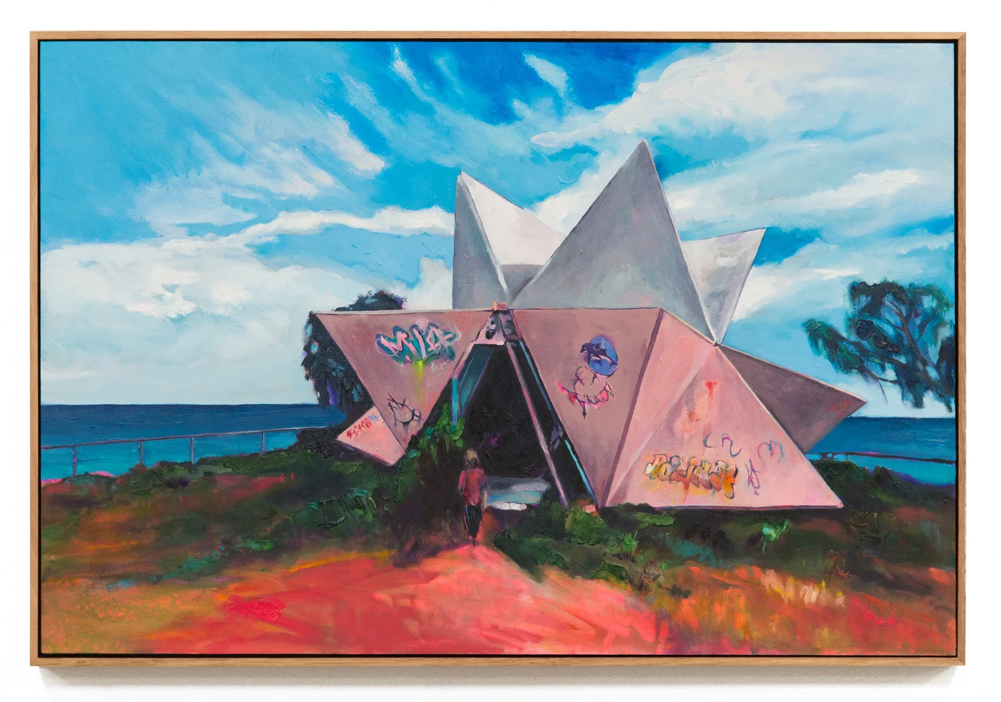 If you look at his forward plans, he had monorails going around the place, it would have put Disneyland to shame, 2017, oil on wood, 60 x 90cm. Joondalup Invitation Art Prize 