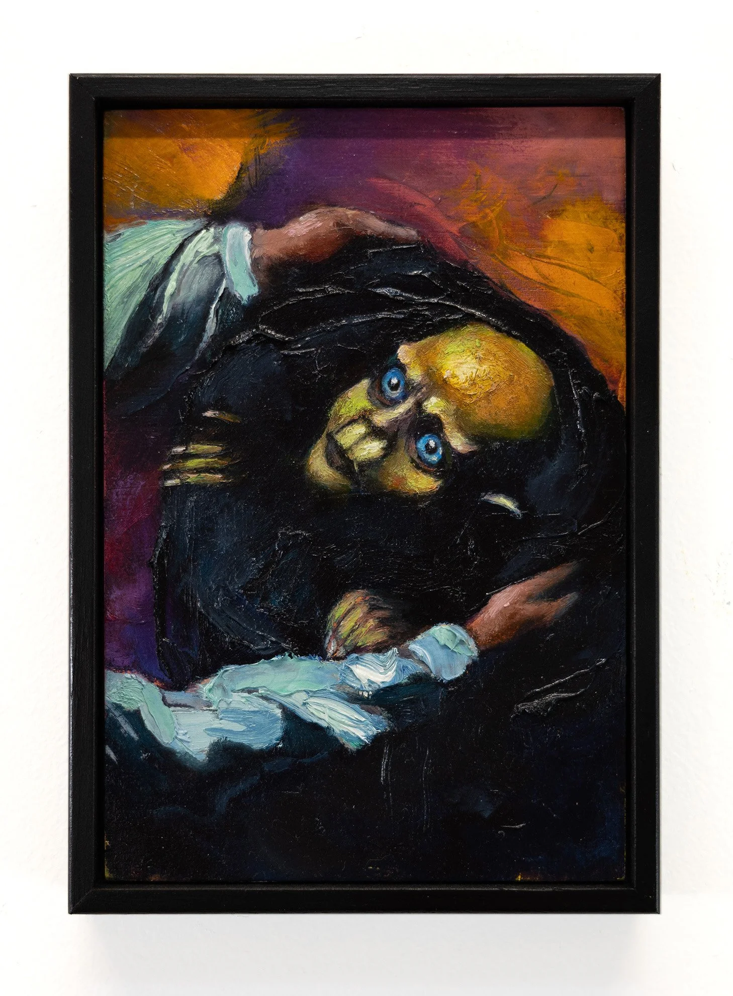 Devil in a Sack, 2025, oil on wood, 21 x 15