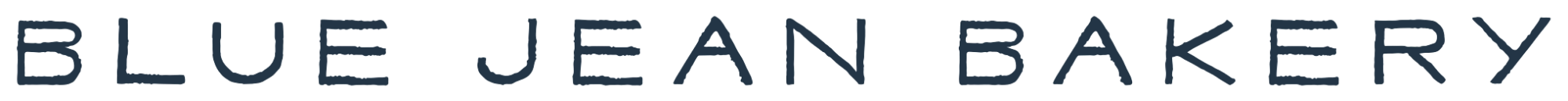 Graphic text that reads 'Blue Jean Bakery' with a dark background.
