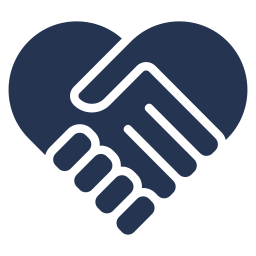 Icon of two hands shaking inside a heart shape.