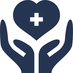 Icon of two hands holding a heart with a medical cross inside the heart