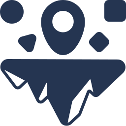 Stylized illustration of a floating iceberg with abstract shapes and dark background.