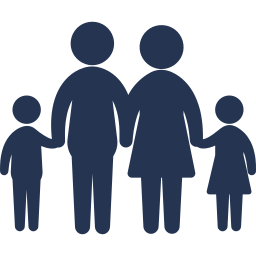 Silhouette of a family with two adults and two children holding hands