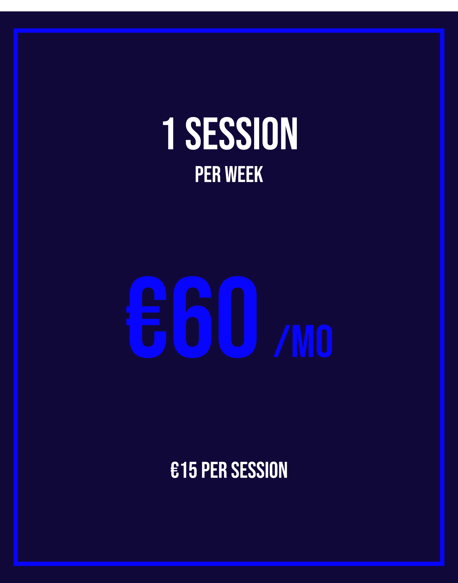 4 sessions a month at €15 per session. One fixed moment a week to reset, work hard, and build strength that carries into everything else. Every membership starts with a 3-month commitment, then runs monthly with one month's notice. Check the schedule