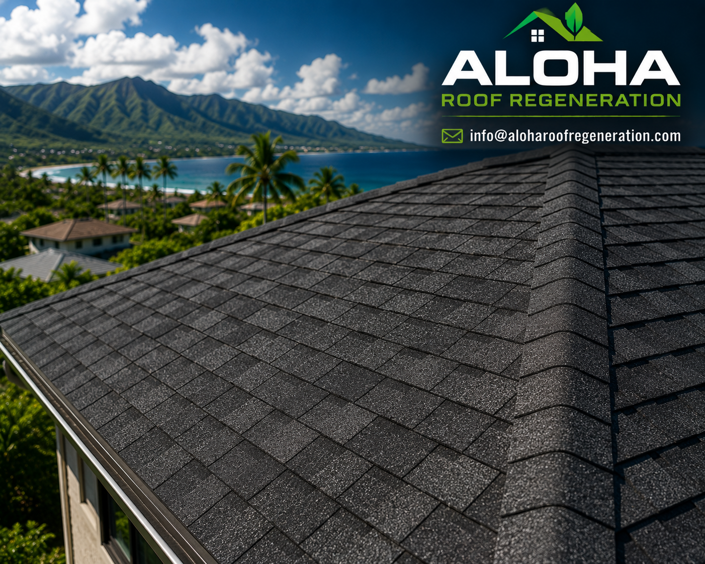Hawaii roof rejuvenation, roof regeneration Hawaii, asphalt shingle rejuvenation, roof restoration Hawaii, Oahu roof treatment, roof cleaning and restoration, shingle roof renewal, roof serum treatment Hawaii