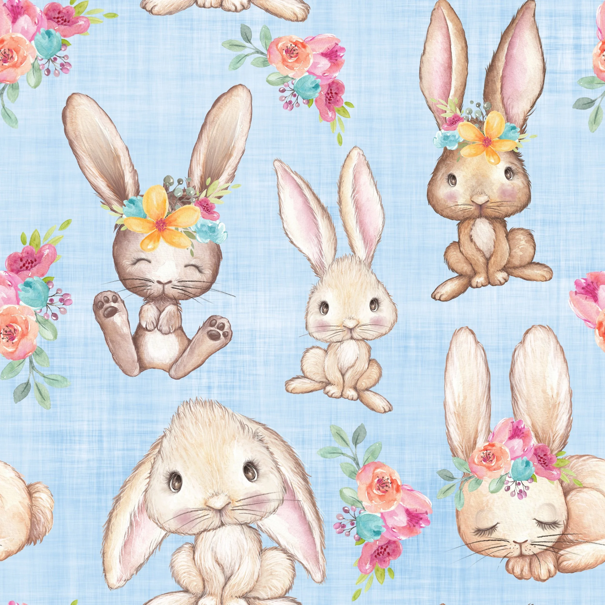 PREORDER - ROUND 33 - SCRUB TOP - 1015 FLORAL BUNNIES IN BLUE