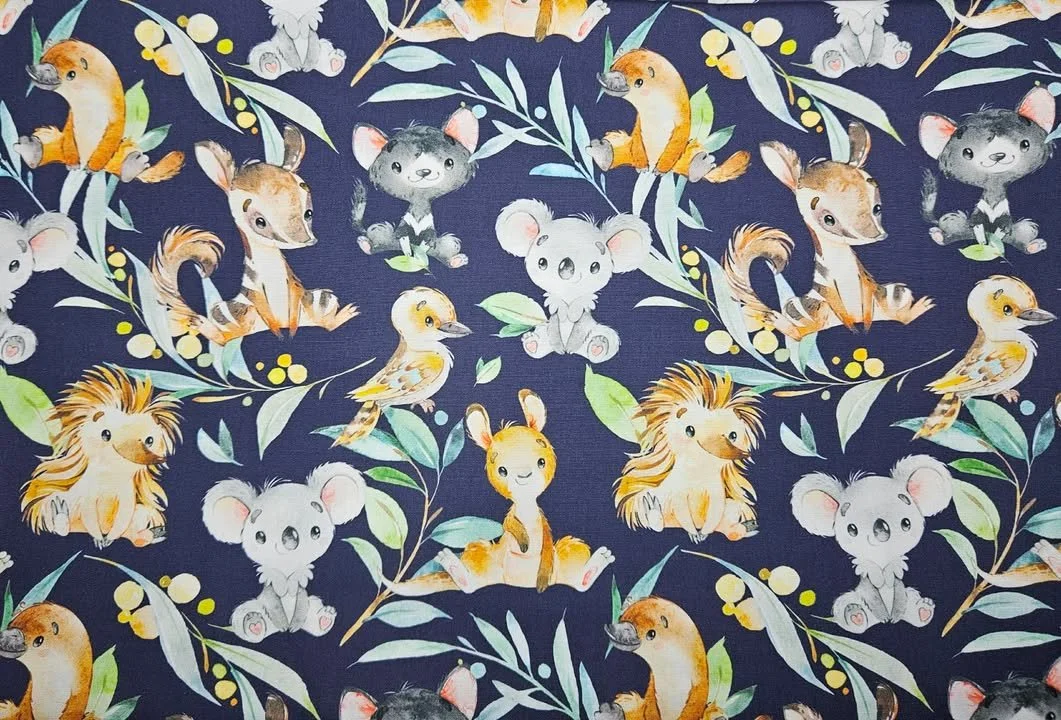 Scrub Top - Aussie Animals in Navy