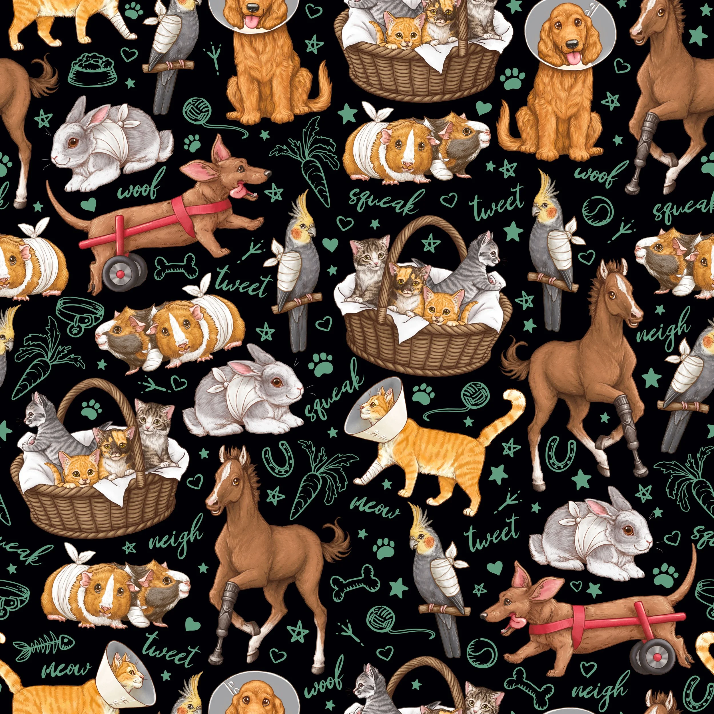 PREORDER - ROUND 35 - SCRUB TOP - 7013 PETS ON THE MEND - LARGE - BLACK