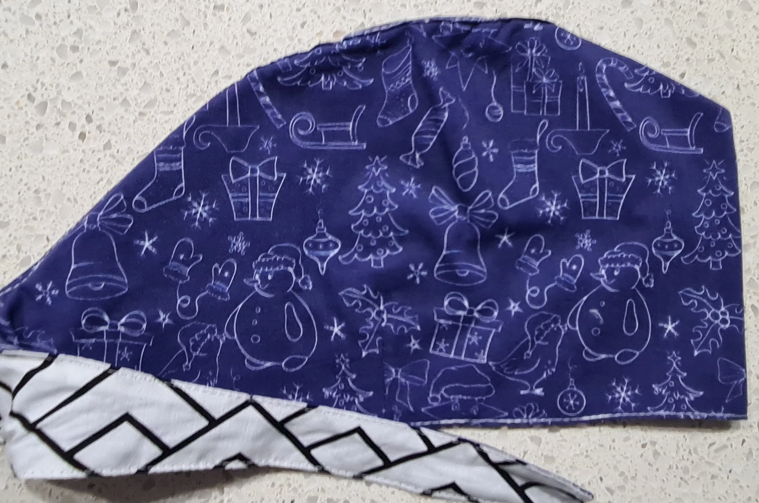 Scrub Cap - Christmas Symbol Toss Navy - Black & White