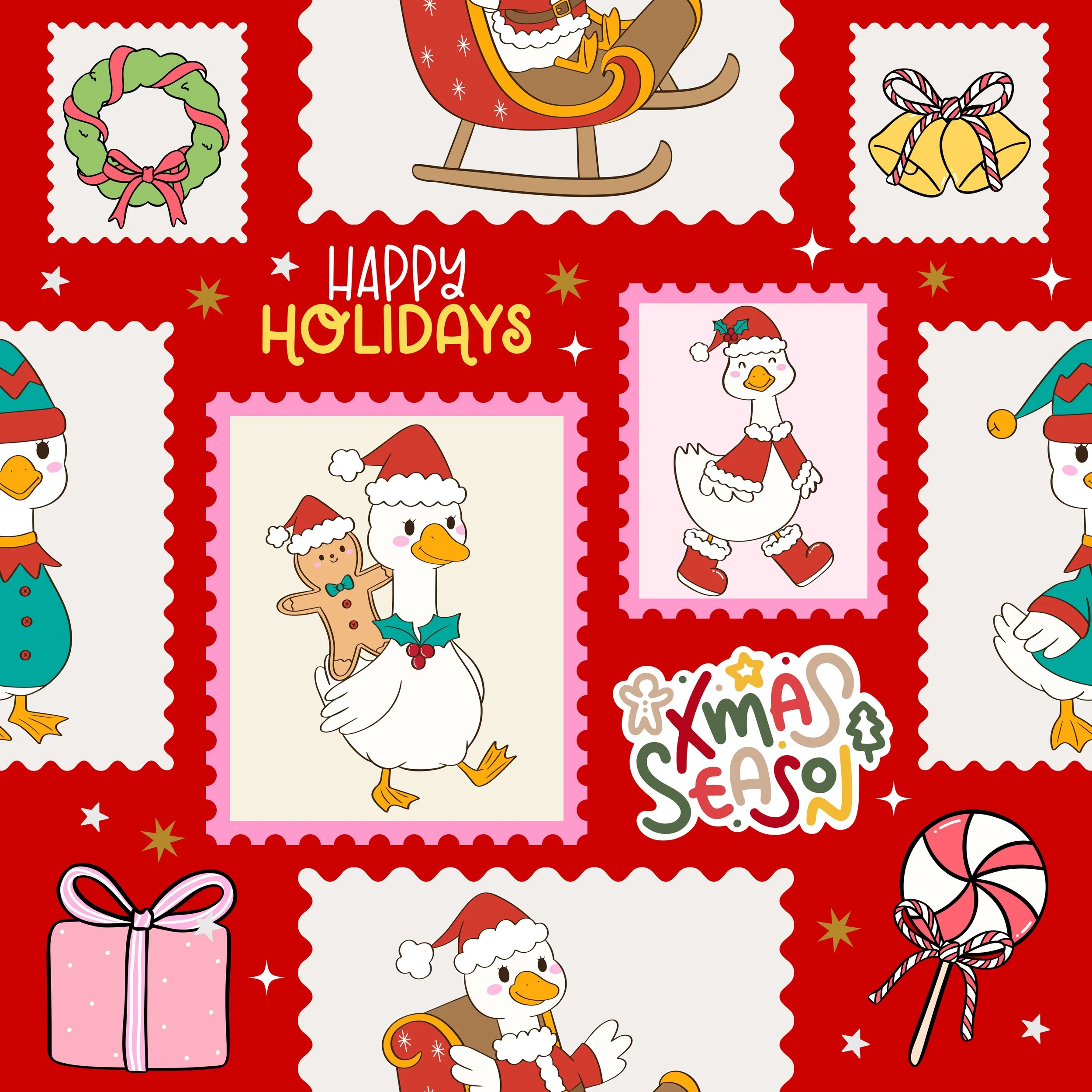 PREORDER - ROUND 33 - SCRUB TOP - 2091 SILLY GOOSE CHRISTMAS SQUARES