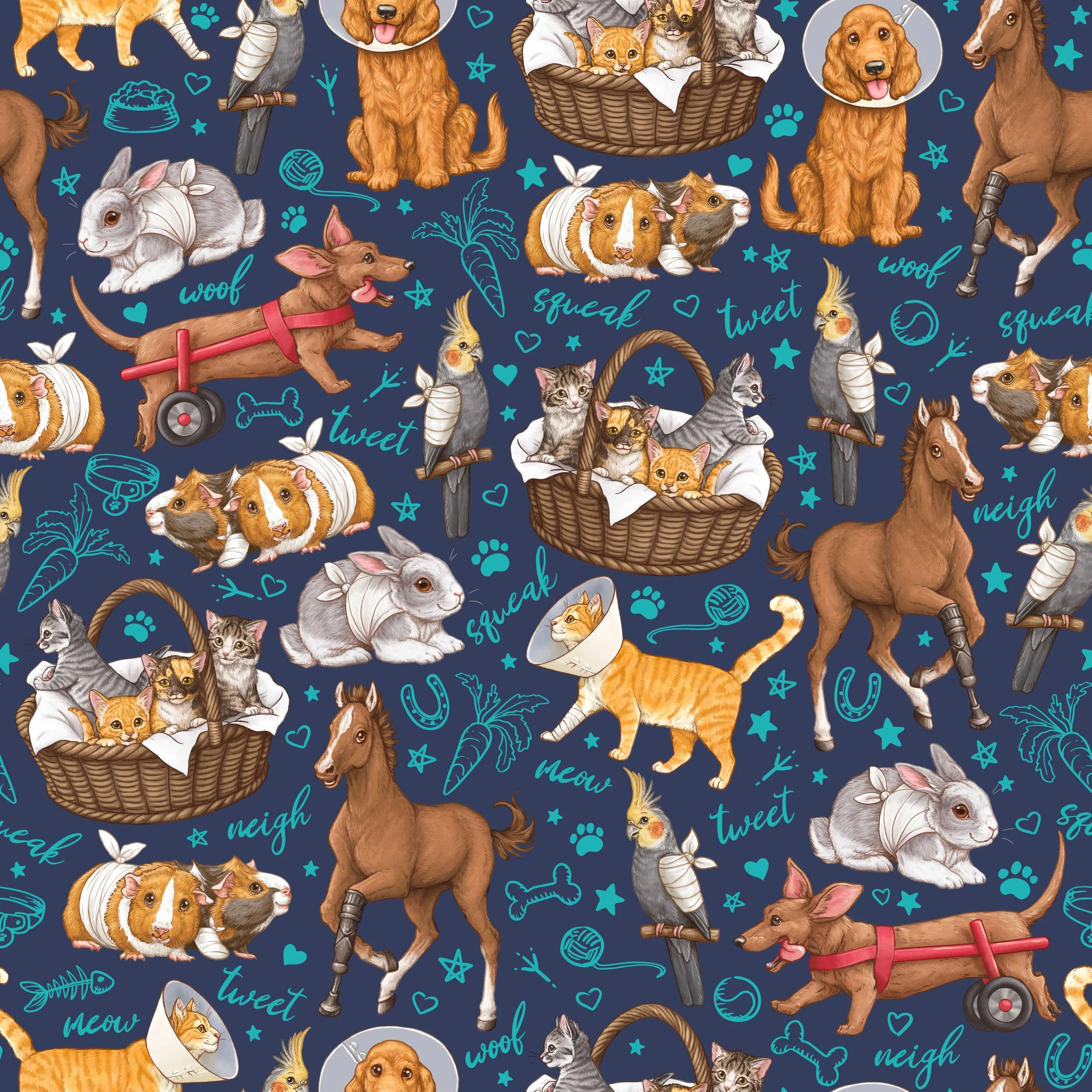 PREORDER - ROUND 35 - SCRUB TOP - 7011 PETS ON THE MEND - LARGE - NAVY