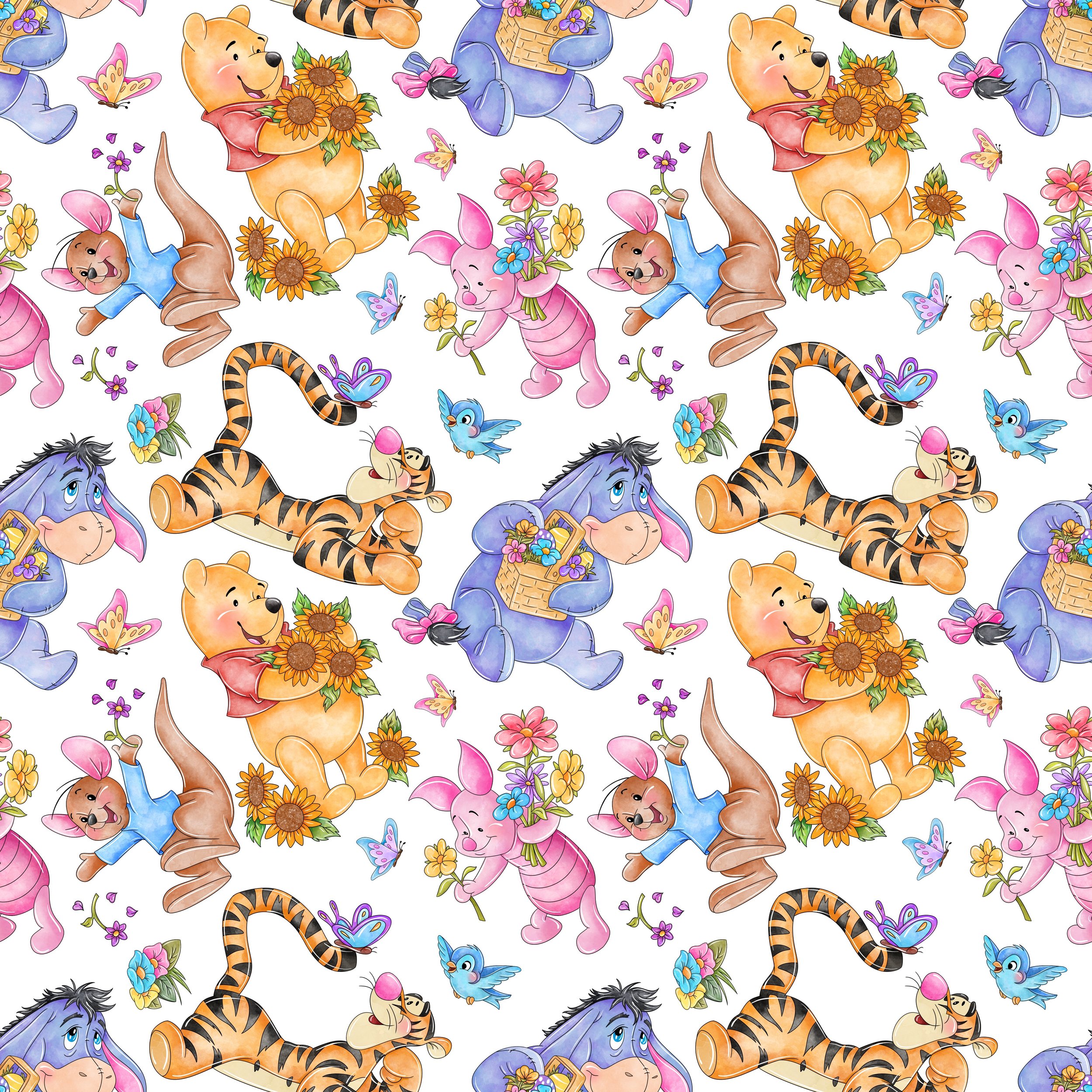 Scrub Top - 3101 Winnie & Friends Floral White - LS Range