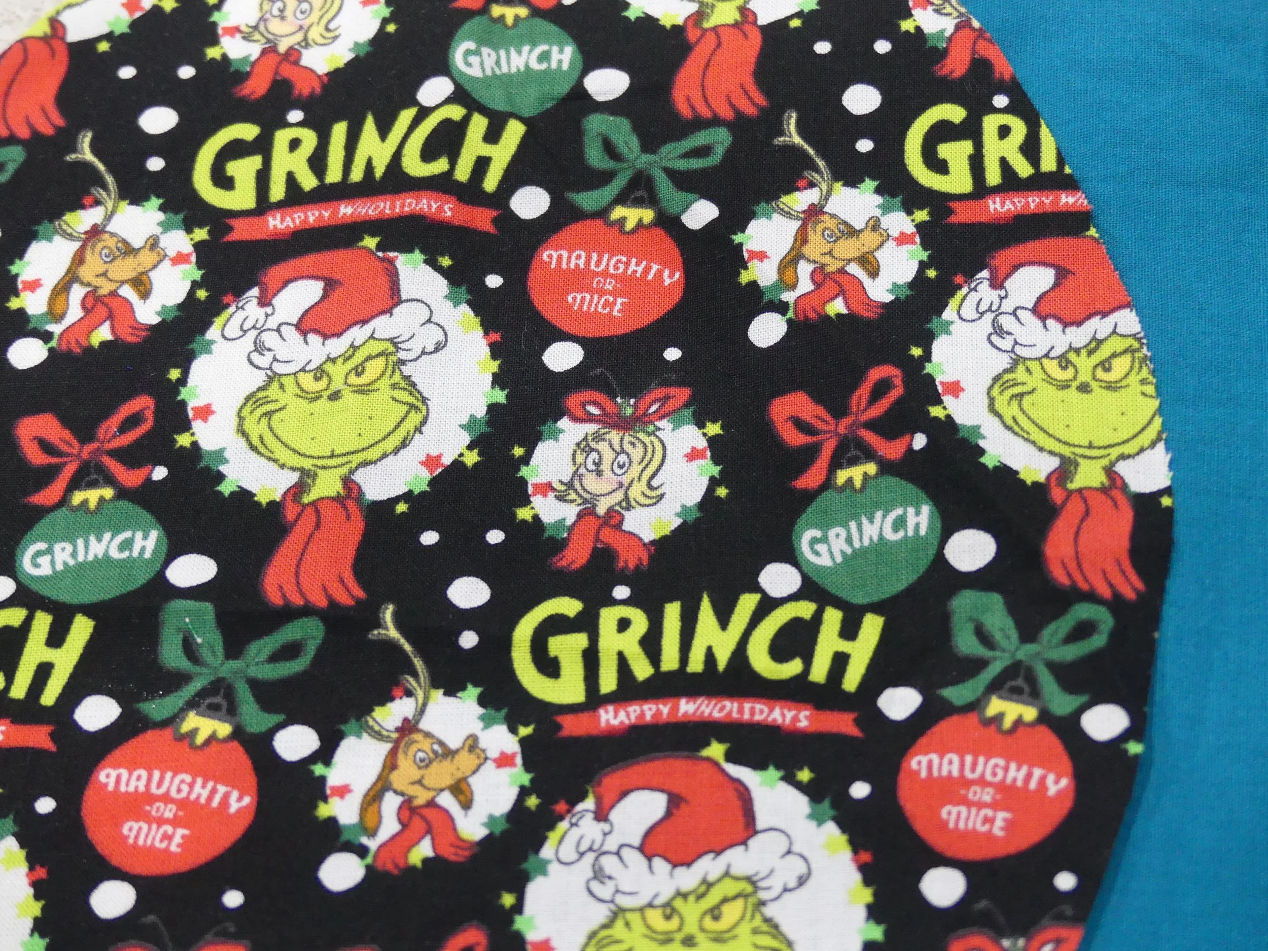 Scrub Cap - Christmas Grinchmas Badge Black - Teal