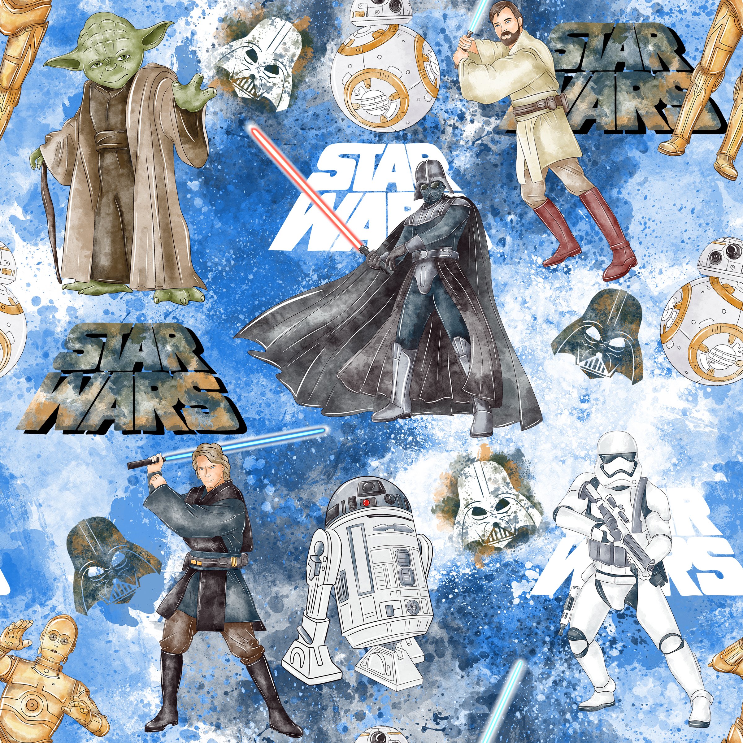PREORDER - ROUND 33 - SCRUB TOP - 3277 STAR WARS WATERCOLOUR