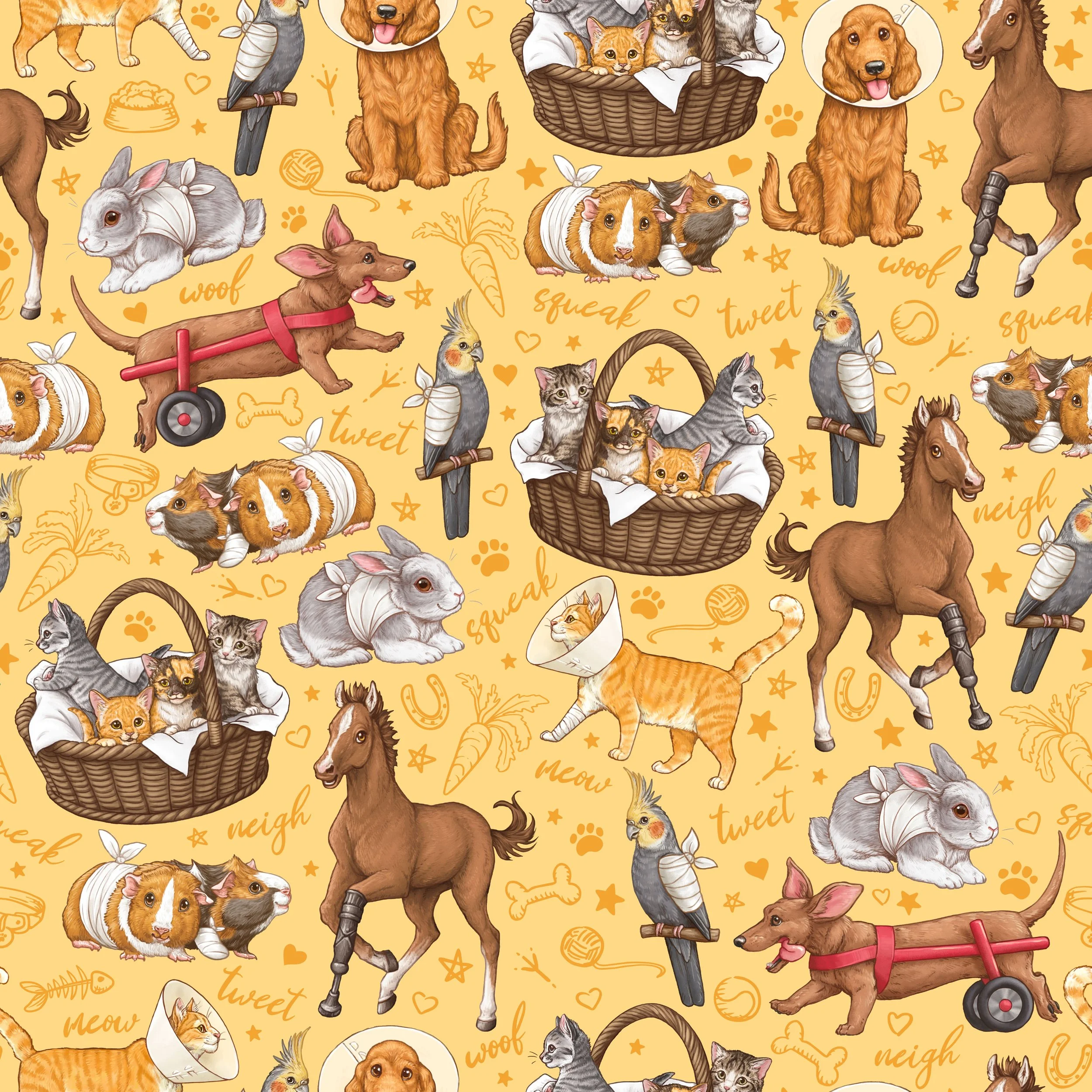 PREORDER - ROUND 35 - SCRUB TOP - 7016 PETS ON THE MEND - LARGE - BANANA
