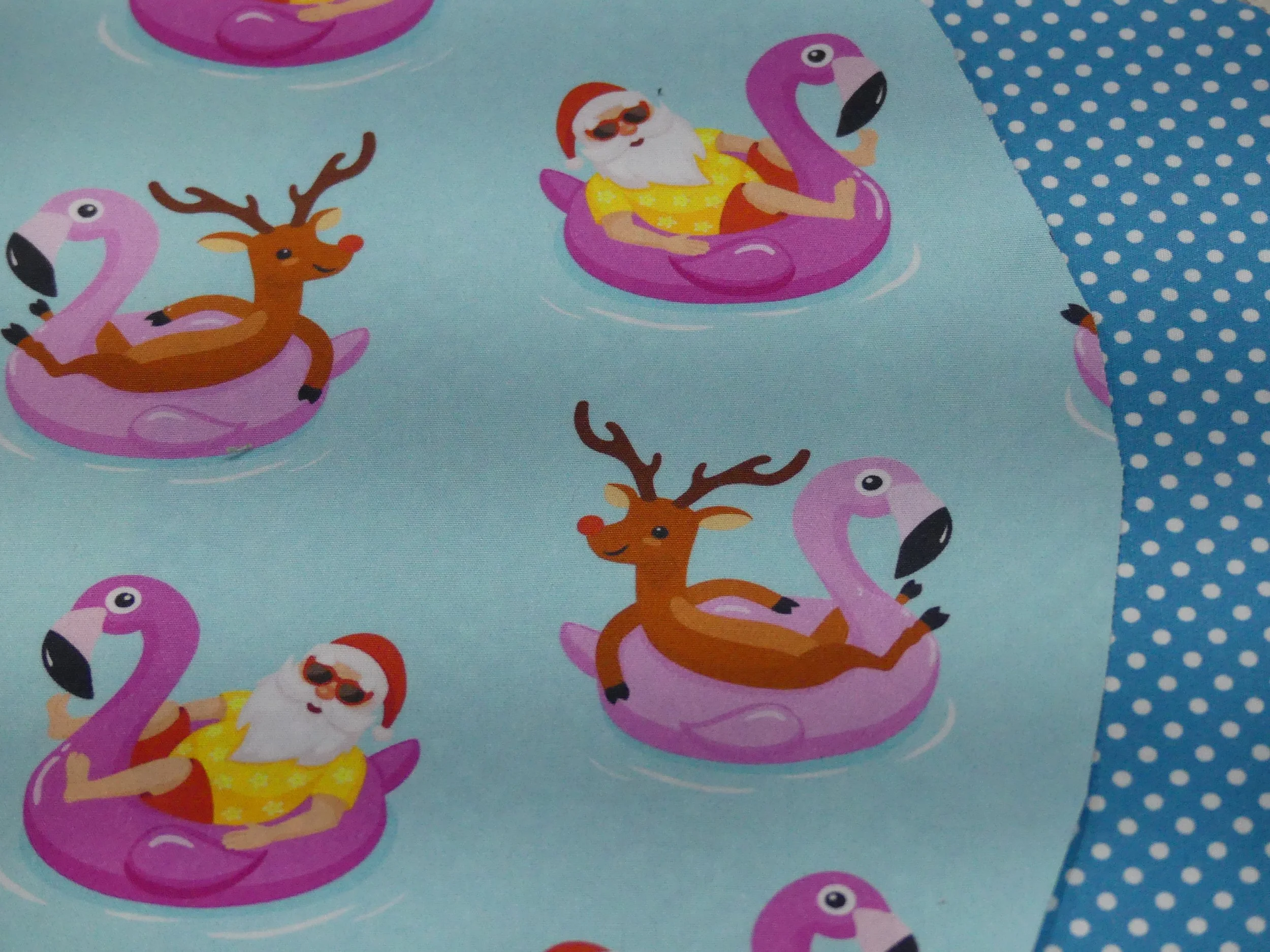 Scrub Cap - Christmas Santa Pool Party - Blue Spot