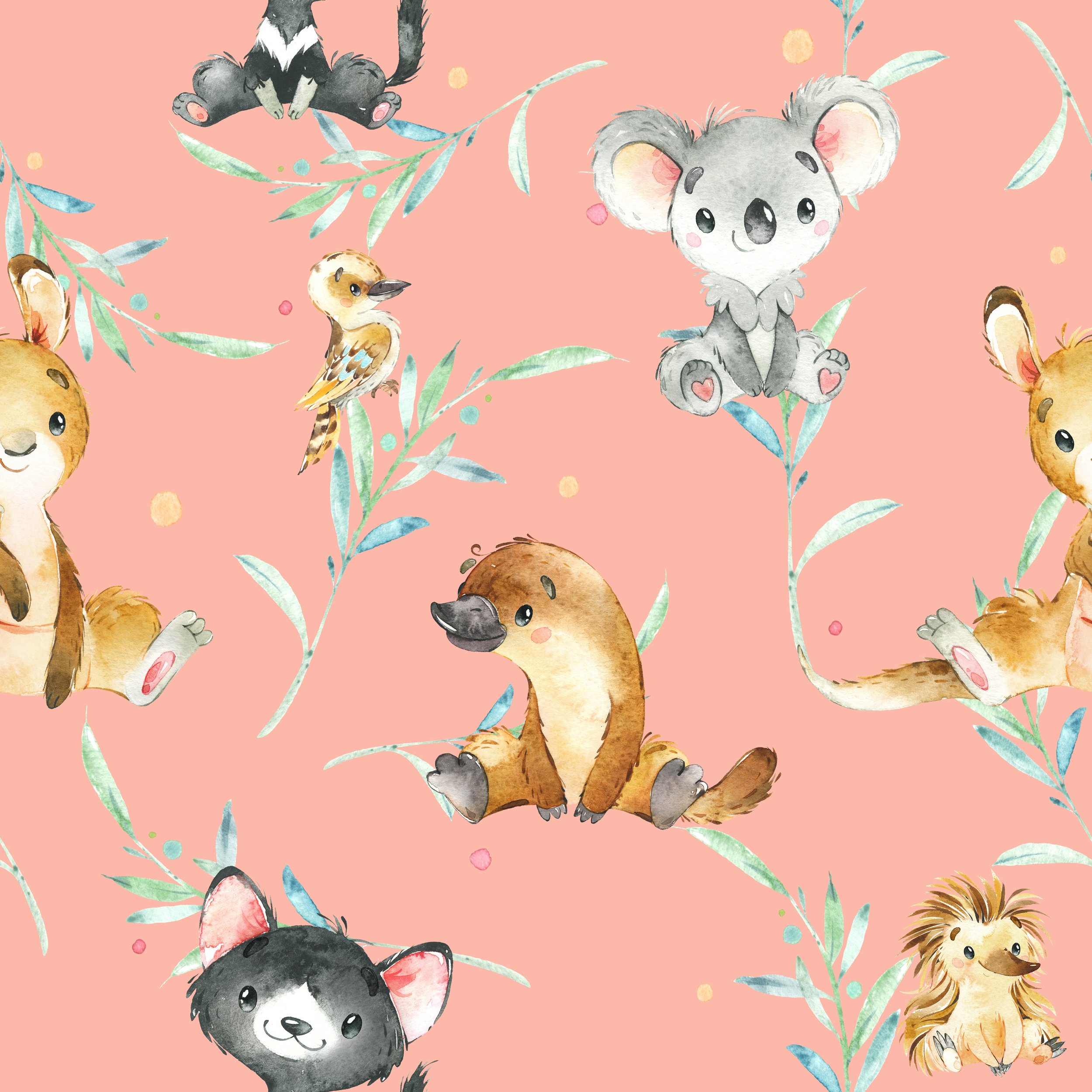PREORDER - ROUND 33 - SCRUB TOP - 5259 AUSSIE ANIMALS CORAL