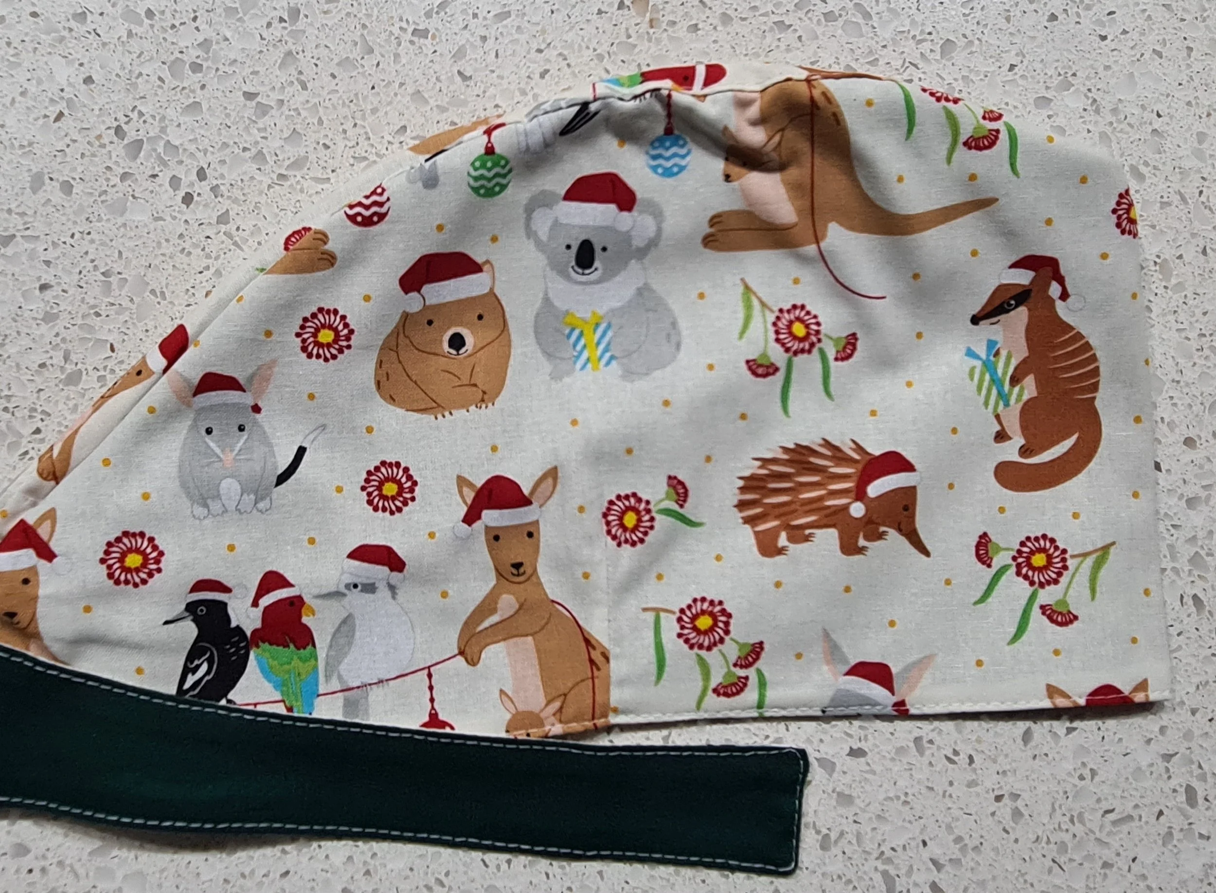 Scrub Cap - Christmas Aussie Animals - Forest Green