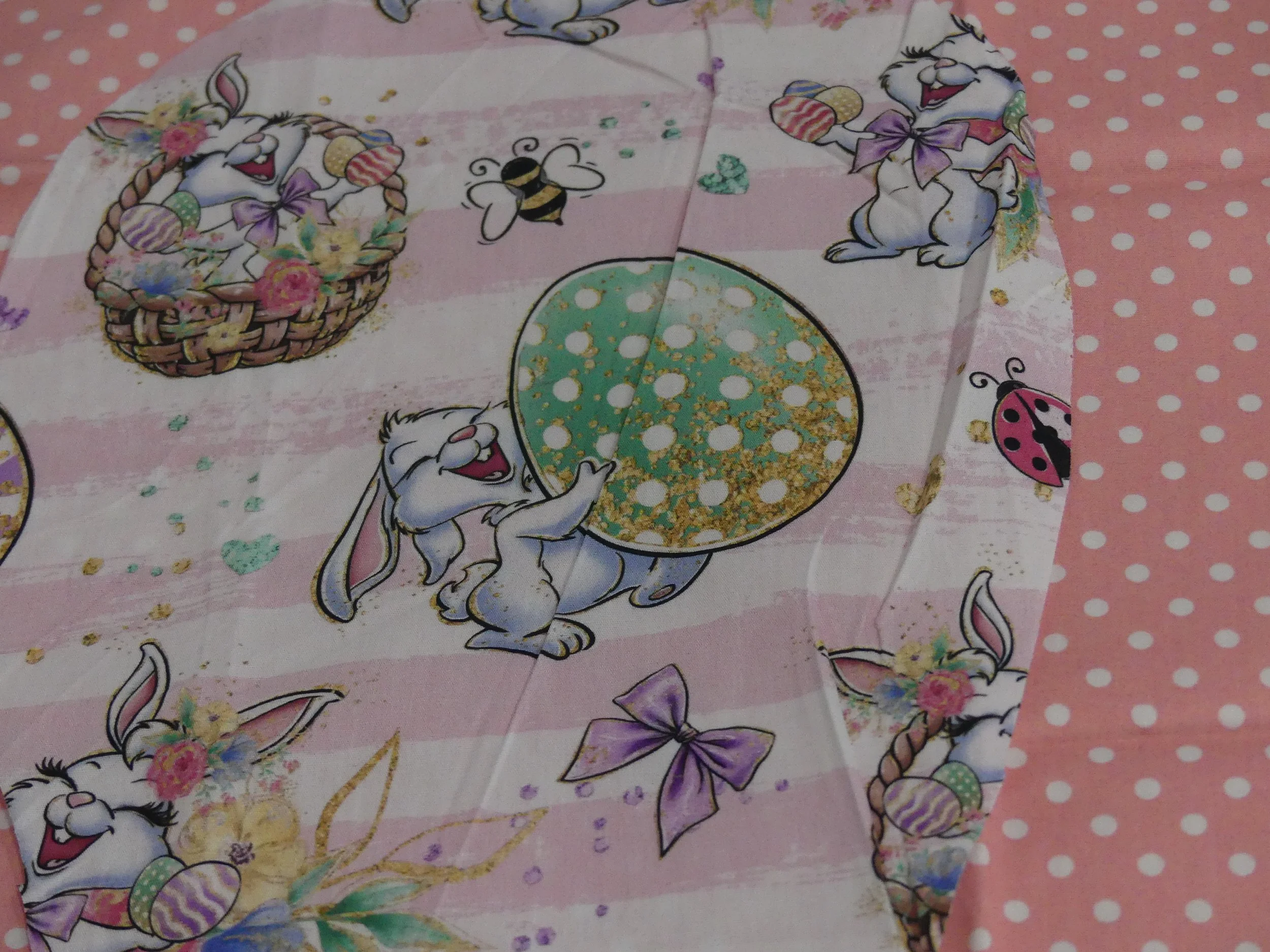 Scrub Cap - Easter Bunny Hugs in Stripe - Salmon Spot