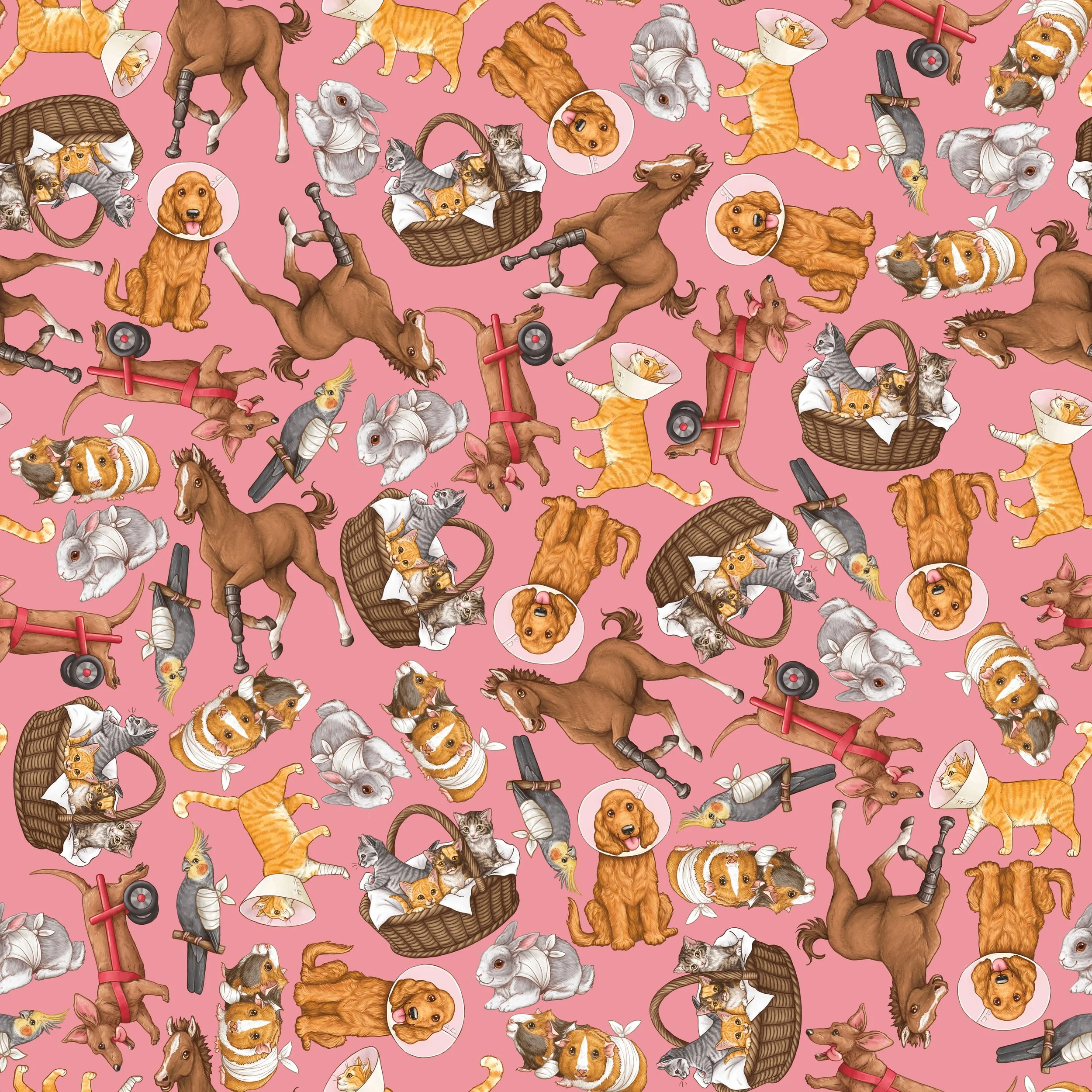 PREORDER - ROUND 35 - SCRUB TOP - 7001 PETS ON THE MEND - SMALL SCATTER - STRAWBERRY
